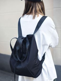 PARTIQ - Womens Large Capacity Trendy Nylon Outdoor Leisure Drawstring Multi-Purpose Backpack - Black