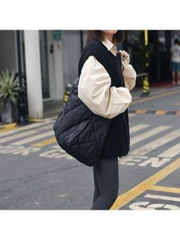 PARTIQ - Womens Large Capacity Fashion Casual Commuting Handheld Diamond Handbag - Black