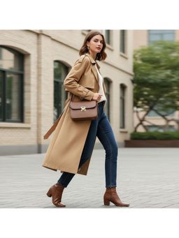 PARTIQ - Trendy Fashionable Simple Retro Style Single Shoulder Small Square Tote Bag - Brown (M)