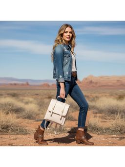 PARTIQ - Womens Double Shoulder Casual Korean Style Small Travel Handbag With Detachable Strap - White