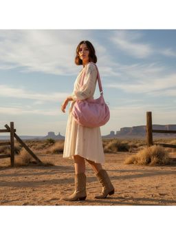 PARTIQ - Drawstring Versatile Lightweight Commuter Shoulder Handbag - Pink (M)