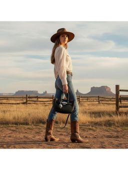 PARTIQ - Versatile Korean Fashion Hand Saddle Casual Handbag - Black (M)