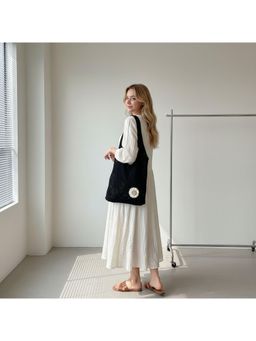 PARTIQ - Vintage Knitted Womens Feel Woolen Versatile Shopping Handbag - Black (M)