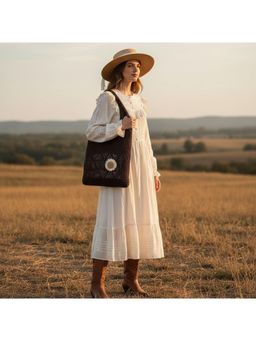 PARTIQ - Vintage Knitted Womens Feel Woolen Versatile Shopping Handbag - Brown (M)