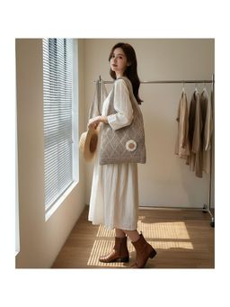 PARTIQ - Vintage Knitted Womens Feel Woolen Versatile Shopping Handbag - Beige (M)
