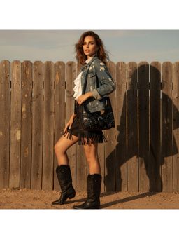 PARTIQ - Motorcycle Party Rivet Niche Design To Create Hot Girl Trend Womens Handbag - Black (M)