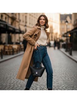 PARTIQ - Work Casual Women Fashion Simple Portable Basket Handbag with Detachable Strap - Black (M)