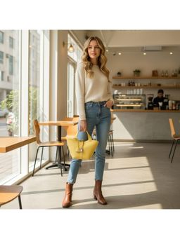 PARTIQ - Work Casual Women Fashion Simple Portable Basket Handbag with Detachable Strap - Yellow (M)