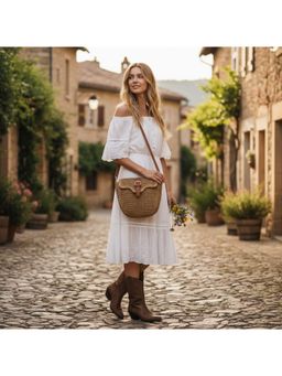 PARTIQ - All-Match Woven Straw Fashionable Beach High Value Lightweight Sling Bag - Khaki (M)