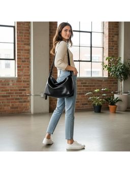 PARTIQ - Fashion Texture Large Capacity Commuter Handbag - Black