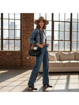 PARTIQ - Motorcycle Style Personality Underarm Korean Trendy Celebrity Handbag - Black (S)