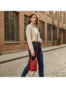 PARTIQ - Womens Niche Mobile Phone Versatile Casual Mini Handbag With Detachable Strap - Red (S)