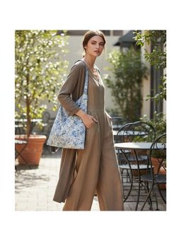 PARTIQ - Floral Fresh Canvas Large Capacity Versatile Handbag - Blue