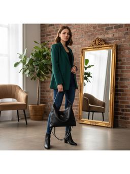 PARTIQ - All-Match French Commuter Four Seasons Soft Leather Handbag With Detachable Strap - Black (M)