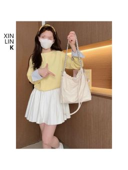 PARTIQ - Casual Niche Shoulder Pleated Fragrance Style Chain Handbag With Detachable Strap - White