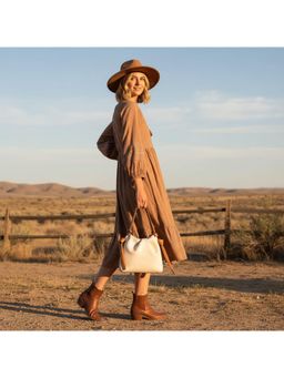 PARTIQ - Fashion All-Match Contrast Color One-Shoulder Bucket Bag - Off White