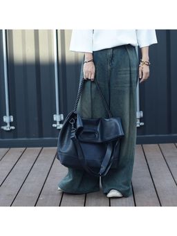 PARTIQ - Style Trendy Casual Mommy Hand-Held Class Commuting Handbag With Detachable Strap - Black