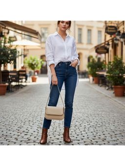 PARTIQ - Womens Stylish And Versatile One-Shoulder Underarm Small Square Sling Bag - Beige