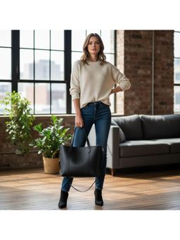 PARTIQ - Versatile Casual Simple Shoulder Handbag With Detachable Strap - Black