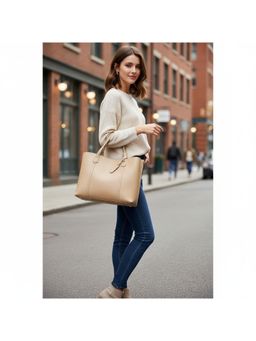 PARTIQ - Versatile Casual Simple Shoulder Handbag With Detachable Strap - Beige