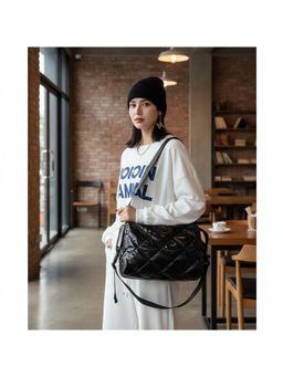 PARTIQ - Versatile Womens Japanese Diamond Handbag with Detachable Strap - Black