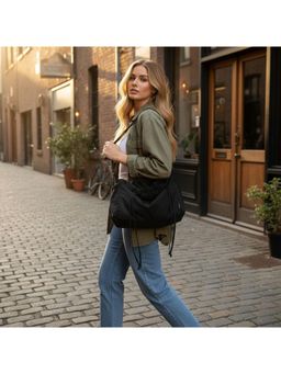 PARTIQ - Large Capacity One-Shoulder Pleated All-Match Casual Commuting Sling Bags - Black