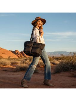 PARTIQ - Womens Large Capacity Soft Cotton Stylish Versatile Puff Handbag - Black