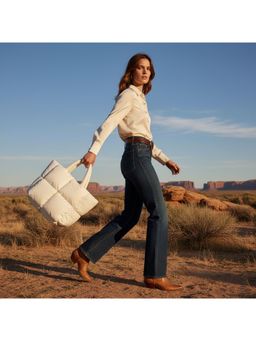 PARTIQ - Womens Large Capacity Soft Cotton Stylish Versatile Puff Handbag - White