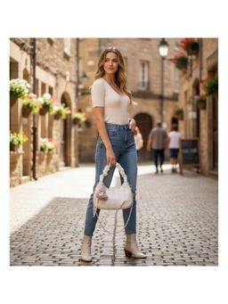 PARTIQ - Pleated Hand Female Plaid Style Single Shoulder Fashionable Versatile Chain Bags - White