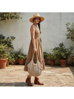 PARTIQ - Woven Hand For Women Travel Commuting Hollow Straw Handbag - Cream