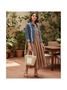 PARTIQ - Straw Beach Vacation Young And Middle-Aged Fashion Lazy Handbag With Detachable Strap - Khaki