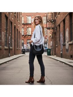 PARTIQ - Retro Bucket Feel Soft Leather Womens Versatile Underarm Casual Handbag - Black