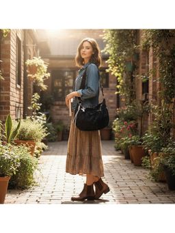 PARTIQ - Casual Niche Design Pleated Handbag - Black