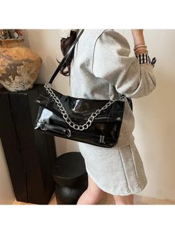 PARTIQ - Hand Magnetic Buckle Chain Sewing Line Handbag - Black