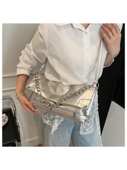 PARTIQ - Hand Magnetic Buckle Chain Sewing Line Handbag - Silver