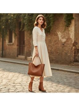 PARTIQ - Shoulder Fashionable Tote Casual Commuting Large Capacity Handbag - Brown