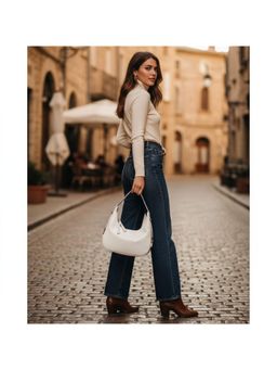 PARTIQ - Korean Niche Half Moon One-Shoulder Popular Stylish Patent Leather Underarm Handbag - White