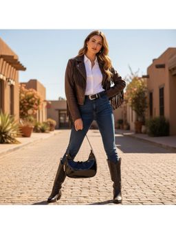 PARTIQ - Korean Niche Half Moon One-Shoulder Popular Stylish Patent Leather Underarm Handbag - Black