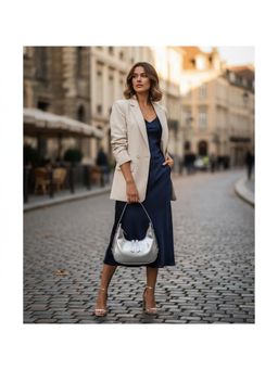 PARTIQ - Korean Niche Half Moon One-Shoulder Popular Stylish Patent Leather Underarm Handbag - Silver