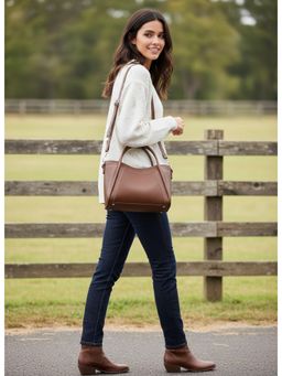 PARTIQ - Hand-Carrying Womens Korean Style Commuting Handbag With Detachable Strap - Brown