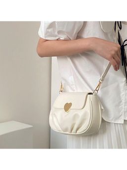 PARTIQ - Leather Heart Buckle Pleated Small Round Armpit Crossbody Bag - White
