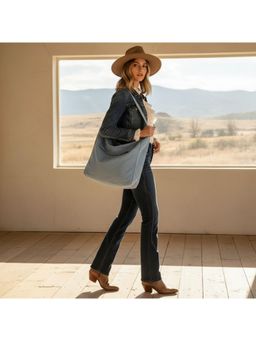 PARTIQ - Large Capacity Pleated Casual Nylon Color Simple Trendy Commuter Handbag - Blue (Xl)