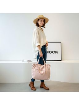 PARTIQ - Large Capacity Pleated Casual Nylon Color Simple Trendy Commuter Handbag - Pink (Xl)