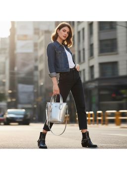 PARTIQ - Versatile Commuter Bucket Hand-Held French Handbag With Detachable Strap - Silver (M)