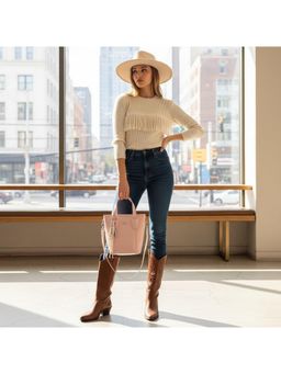 PARTIQ - Versatile Commuter Bucket Hand-Held French Handbag With Detachable Strap - Pink (M)