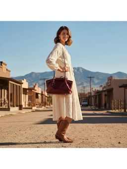 PARTIQ - Korean Version Of Niche Handheld Light Luxury Textured Basket Handbag - Red (M)