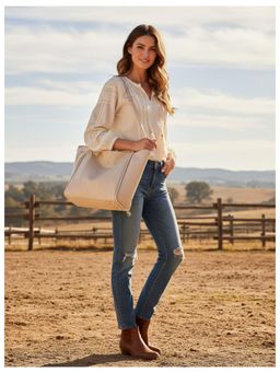 PARTIQ - Casual Fashionable Work Commuter Tote Bag - Beige (M)