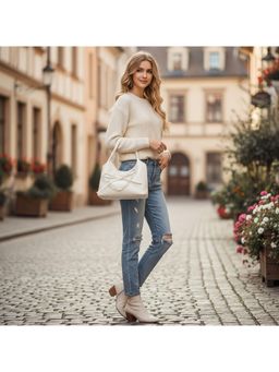 PARTIQ - Ballet Style Bow Womens Sense Of Versatile Hand Shoulder Underarm Handbag - White (M)