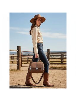 PARTIQ - Middle-Aged Square Cowhide One-Shoulder Womens Handbag With Detachable Strap - Brown (M)