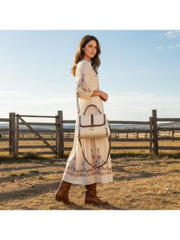 PARTIQ - Middle-Aged Square Cowhide One-Shoulder Womens Handbag With Detachable Strap - White (M)